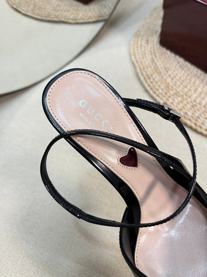 HIGH SLINGBACK PUMP 10 CM IN BLACK GLOSSY CALFSKIN