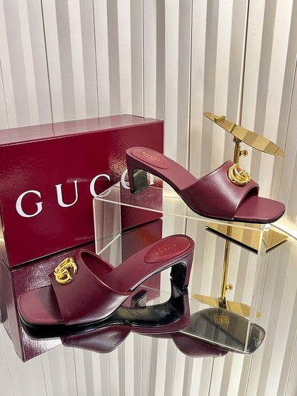 GUCCI 26S HIGH-HEELED SANDALS 45 MM IN DARK RED CALFSKIN