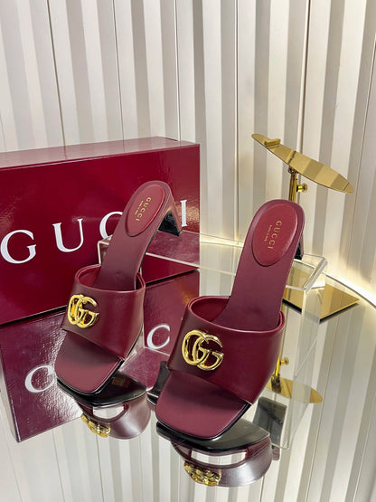 GUCCI 26S HIGH-HEELED SANDALS 45 MM IN DARK RED CALFSKIN