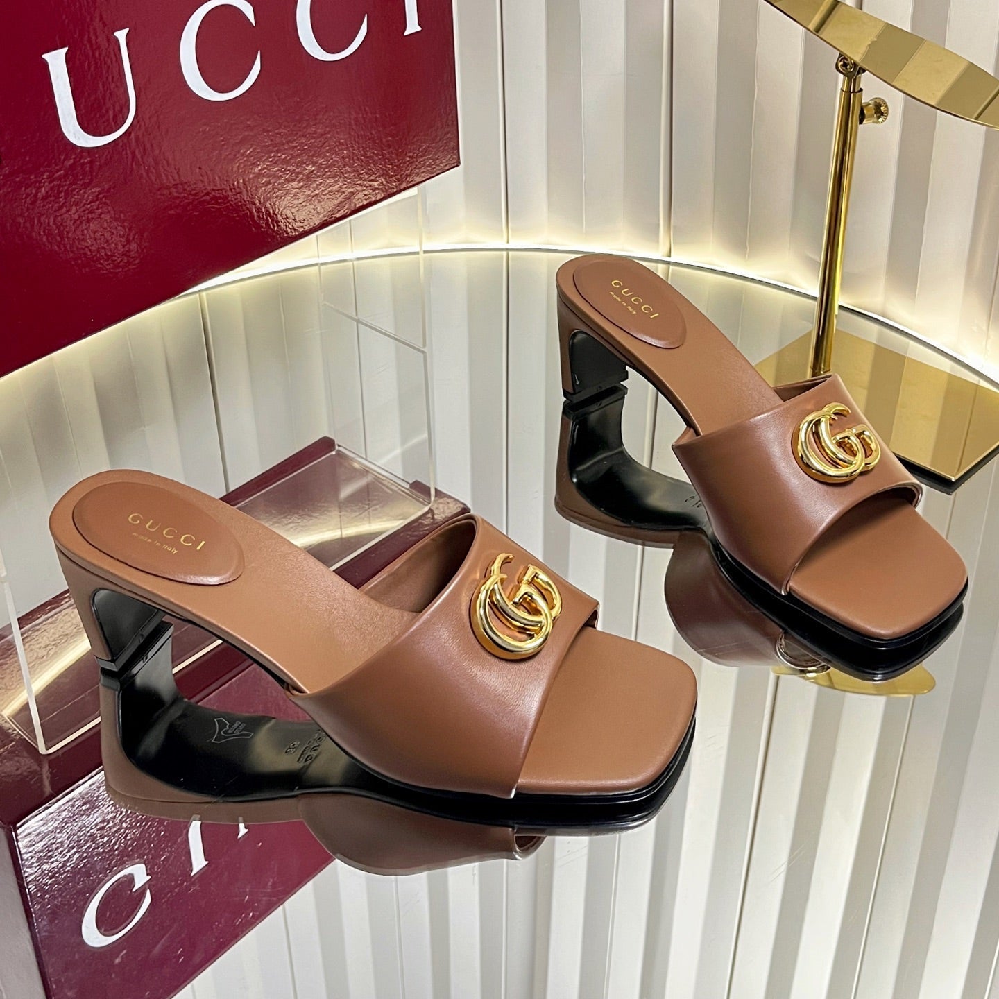 GUCCI 26S HIGH-HEELED SANDALS 45 MM IN BROWN CALFSKIN