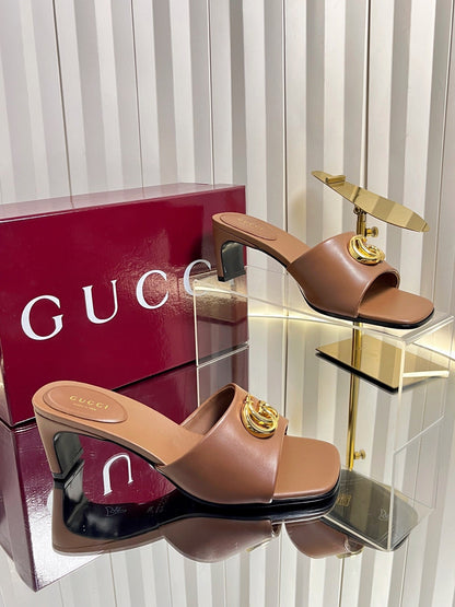 GUCCI 26S HIGH-HEELED SANDALS 45 MM IN BROWN CALFSKIN