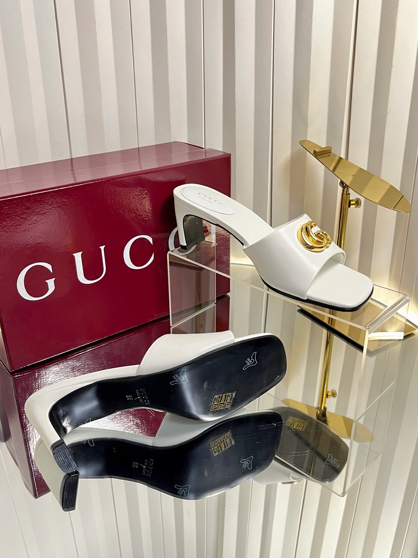 GUCCI 26S HIGH-HEELED SANDALS 45 MM IN WHITE CALFSKIN