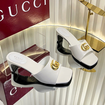 GUCCI 26S HIGH-HEELED SANDALS 45 MM IN WHITE CALFSKIN