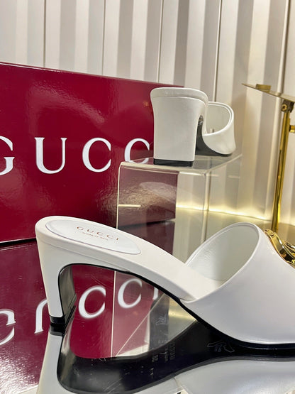 GUCCI 26S HIGH-HEELED SANDALS 45 MM IN WHITE CALFSKIN