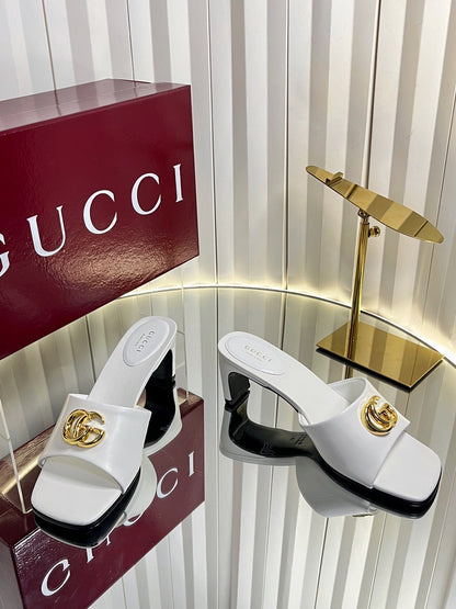 GUCCI 26S HIGH-HEELED SANDALS 45 MM IN WHITE CALFSKIN