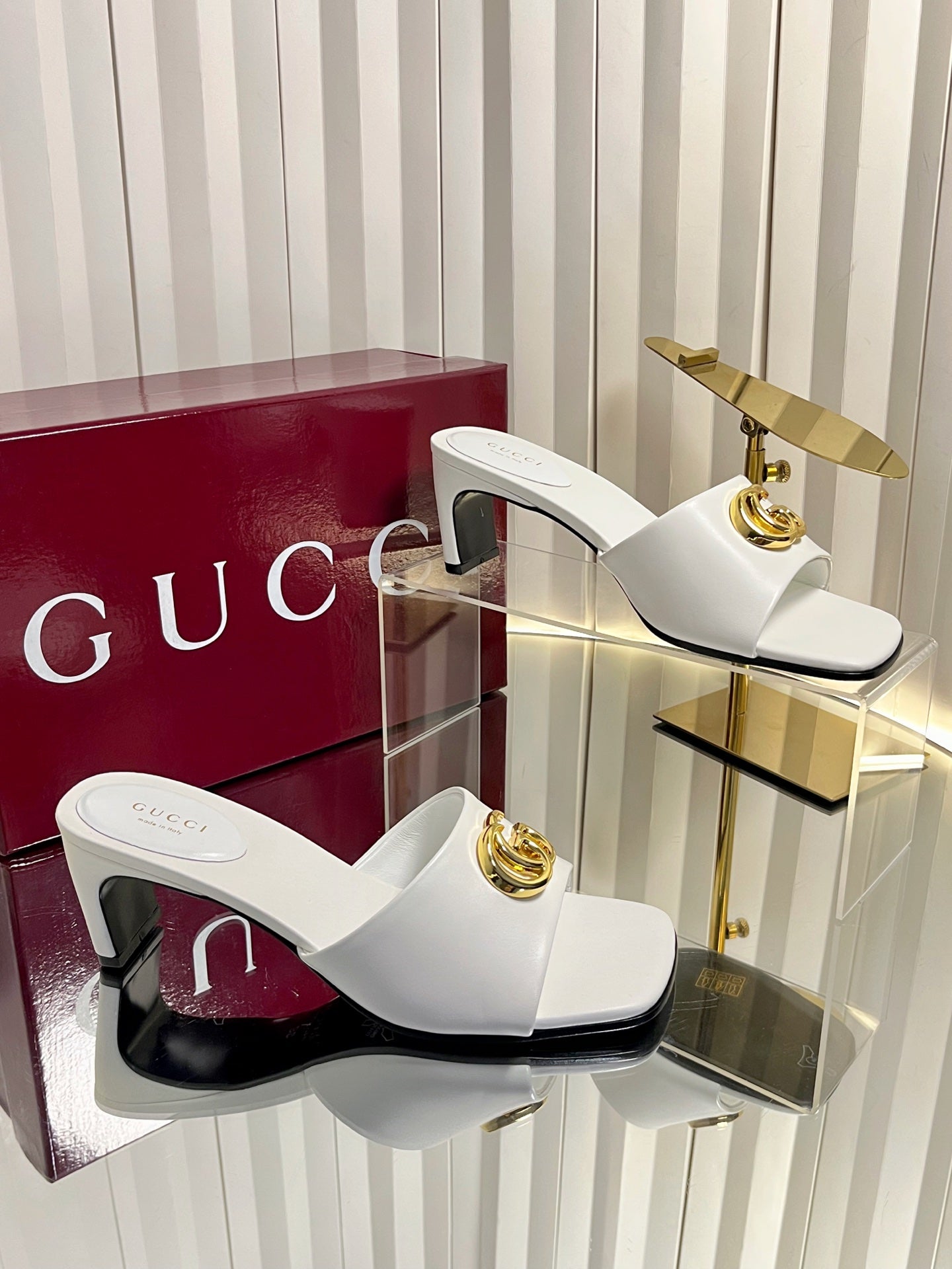 GUCCI 26S HIGH-HEELED SANDALS 45 MM IN WHITE CALFSKIN