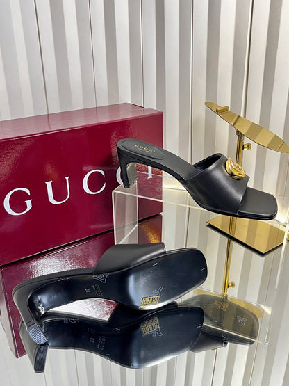 GUCCI 26S HIGH-HEELED SANDALS 45 MM IN BLACK CALFSKIN
