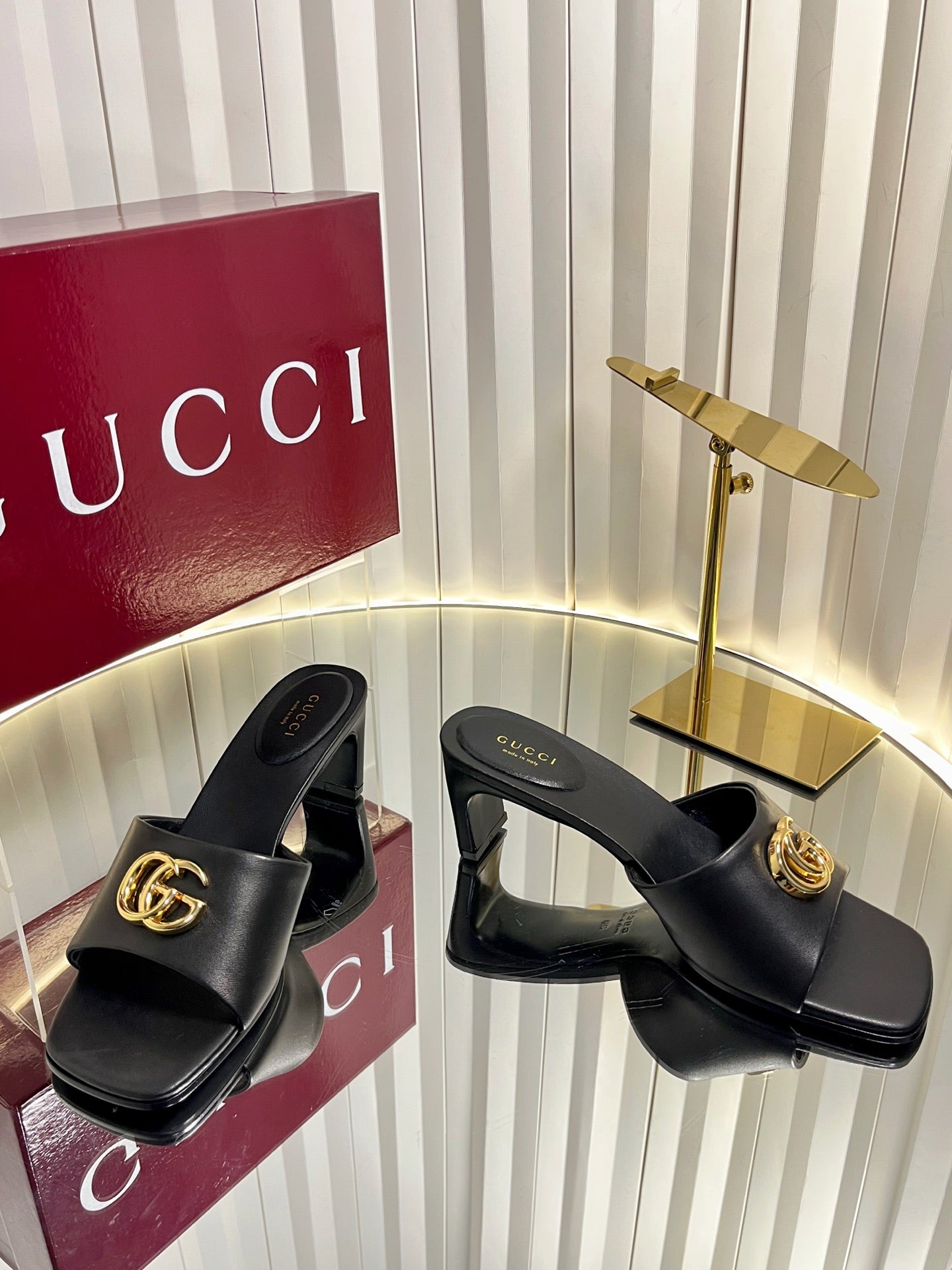 GUCCI 26S HIGH-HEELED SANDALS 45 MM IN BLACK CALFSKIN
