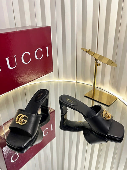 GUCCI 26S HIGH-HEELED SANDALS 45 MM IN BLACK CALFSKIN