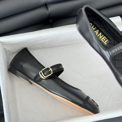 Double C Marry Jane Shoes Black Lambskin