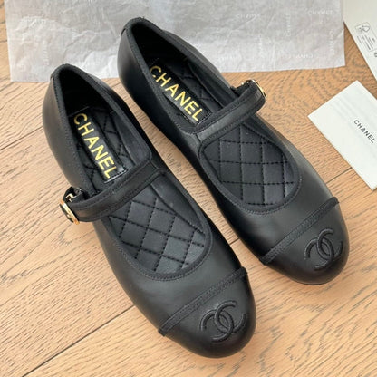 Double C Marry Jane Shoes Black Lambskin