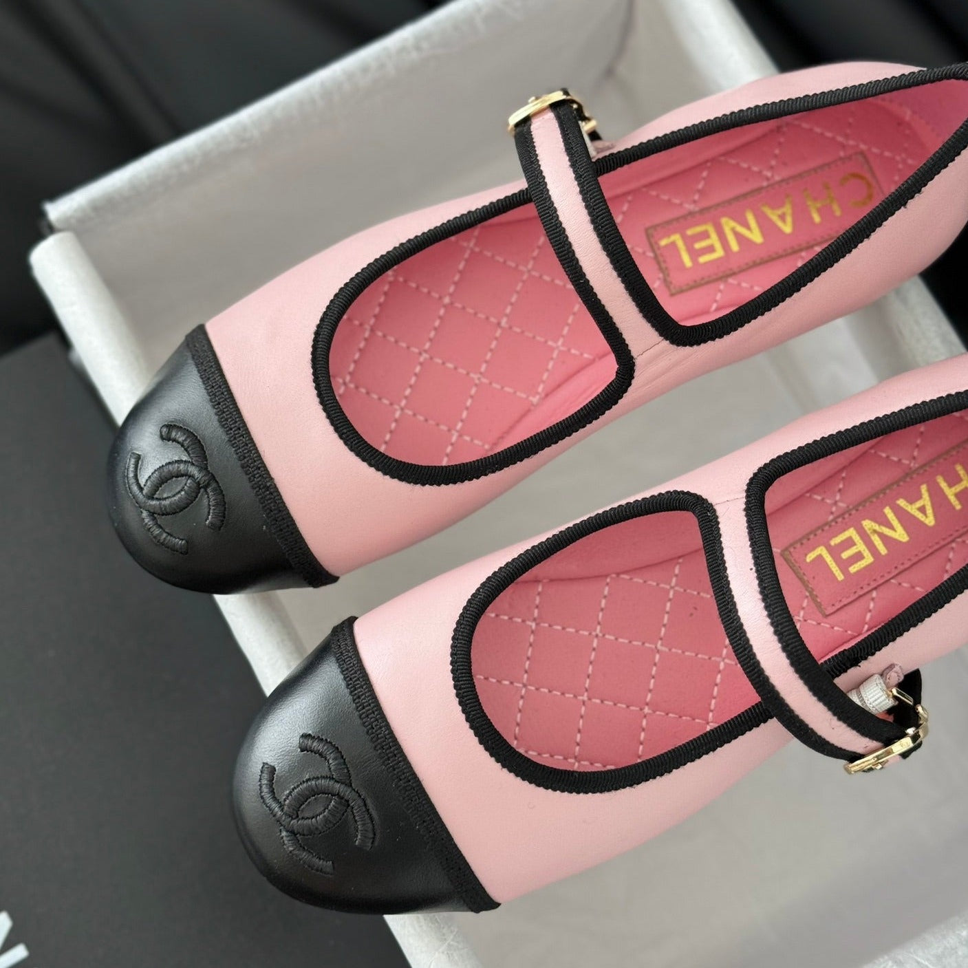 Double C Marry Jane Shoes Light Pink Lambskin