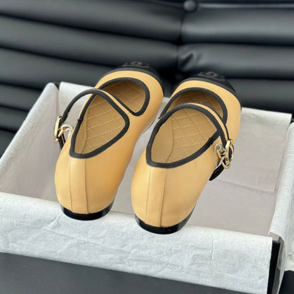 Double C Marry Jane Shoes Yellow Cream Lambskin