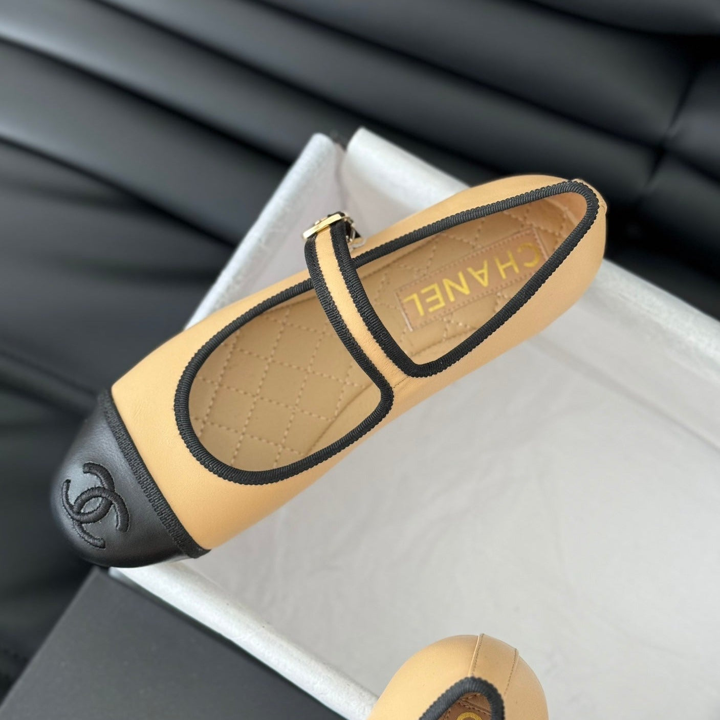 Double C Marry Jane Shoes Yellow Cream Lambskin