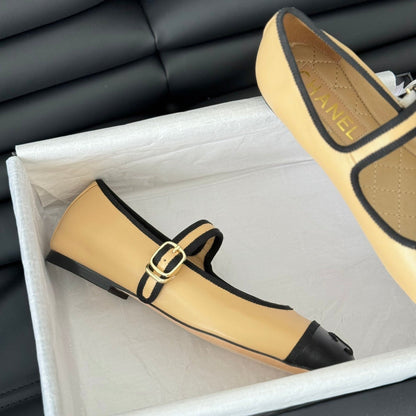 Double C Marry Jane Shoes Yellow Cream Lambskin