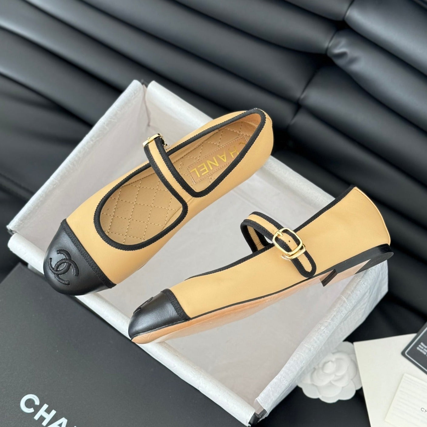 Double C Marry Jane Shoes Yellow Cream Lambskin