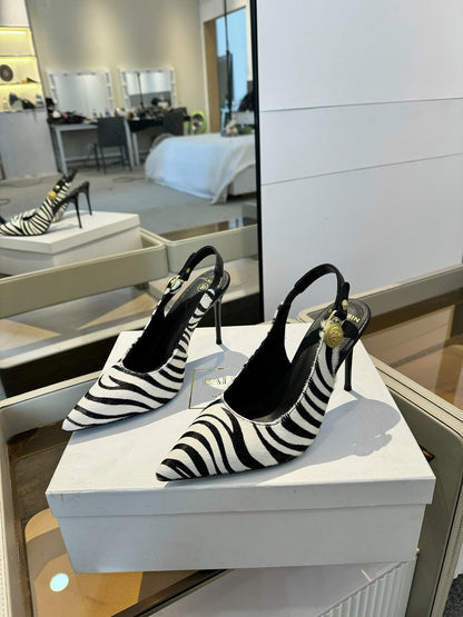 BALMAIN 25S SLINGBACK EVA 95MM IN WHITE AND BLACK ZEBRA PRINT CALFSKIN