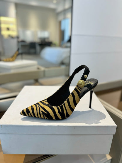 BALMAIN 25S SLINGBACK EVA 95MM IN YELLOW AND BLACK ZEBRA PRINT CALFSKIN