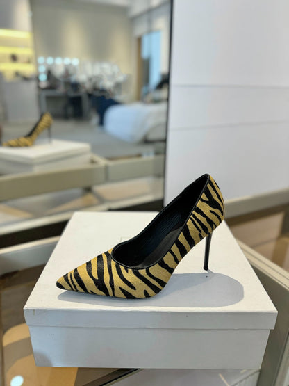 BALMAIN 25S HIGH HEELS 95MM IN YELLOW AND BLACK ZEBRA PRINT CALFSKIN