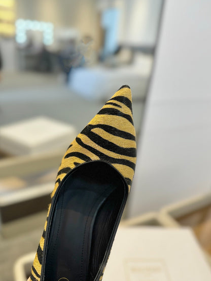 BALMAIN 25S HIGH HEELS 95MM IN YELLOW AND BLACK ZEBRA PRINT CALFSKIN