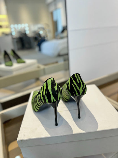 BALMAIN 25S HIGH HEELS 95MM IN GREEN AND BLACK ZEBRA PRINT CALFSKIN