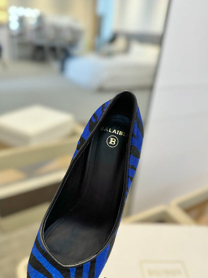BALMAIN 25S HIGH HEELS 95MM IN BLUE AND BLACK ZEBRA PRINT CALFSKIN