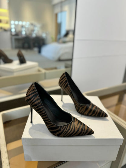 BALMAIN 25S HIGH HEELS 95MM IN BROWN AND BLACK ZEBRA PRINT CALFSKIN