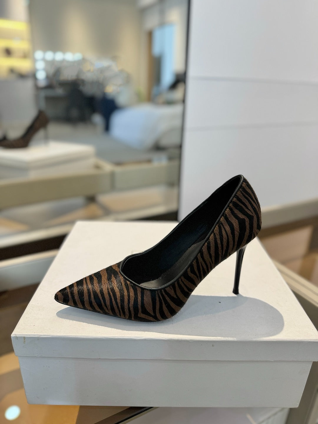 BALMAIN 25S HIGH HEELS 95MM IN BROWN AND BLACK ZEBRA PRINT CALFSKIN