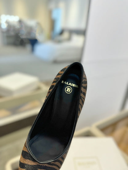 BALMAIN 25S HIGH HEELS 95MM IN BROWN AND BLACK ZEBRA PRINT CALFSKIN