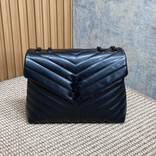 LOULOU SHOULDER BAG 32 IN BLACK QUILTED LAMBSKIN BLACK HARDWARE