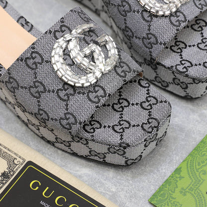 HIGH WEDGE PLATFORM WITH DOUBLE G IN GRAY CANVAS