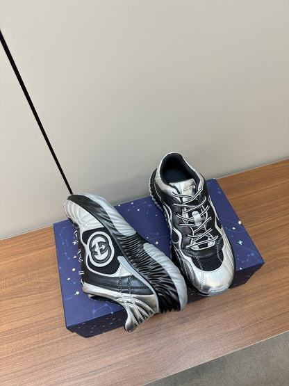GG Ripple Leather Sneakers Black Silver