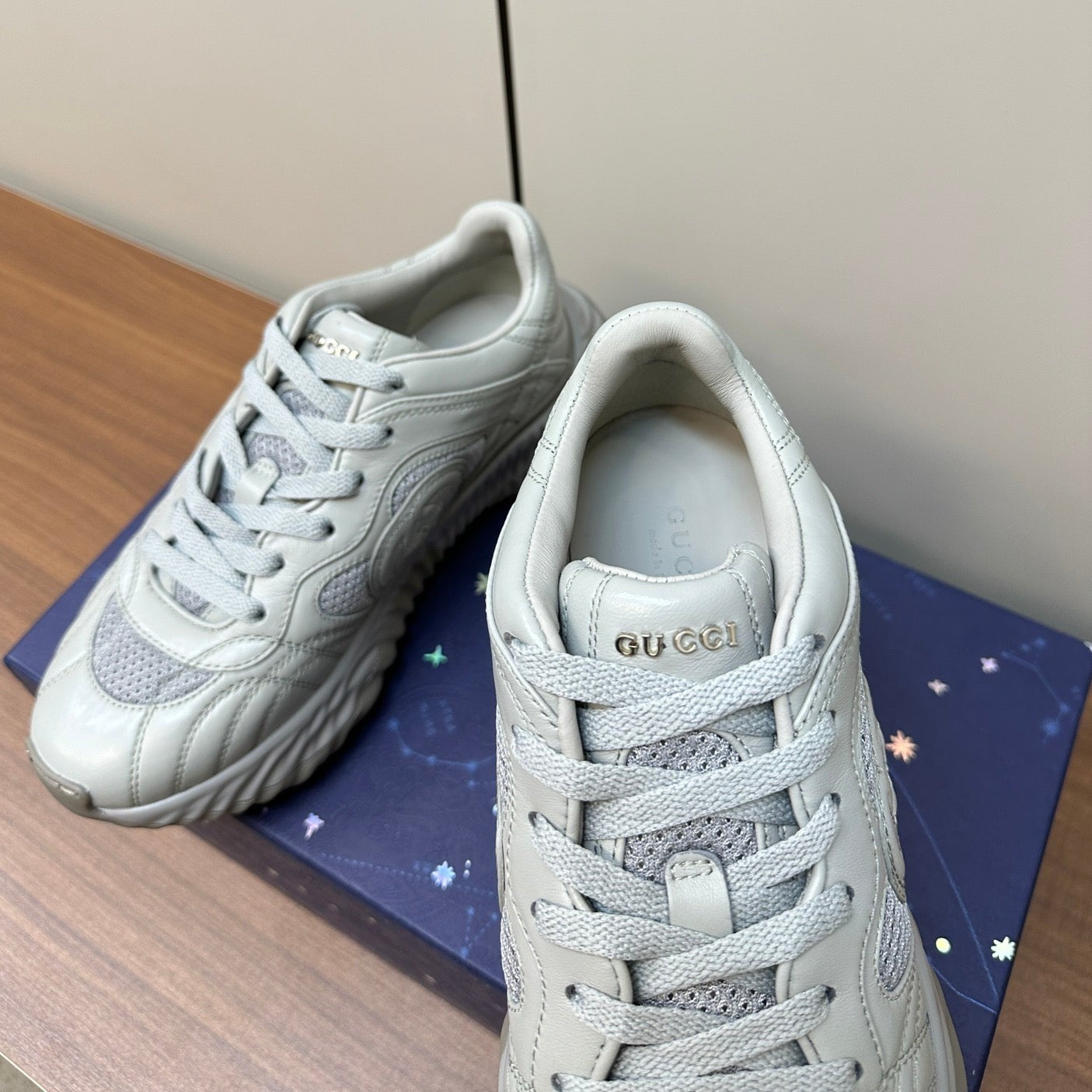 GG Ripple Leather Sneakers White Pearl