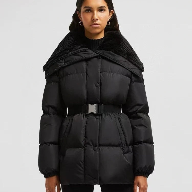 Women’s Menclar Quilted Puffer Jacket Black with Hood-Style241