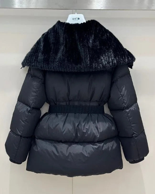 Women’s Menclar Quilted Puffer Jacket Black with Hood-Style241