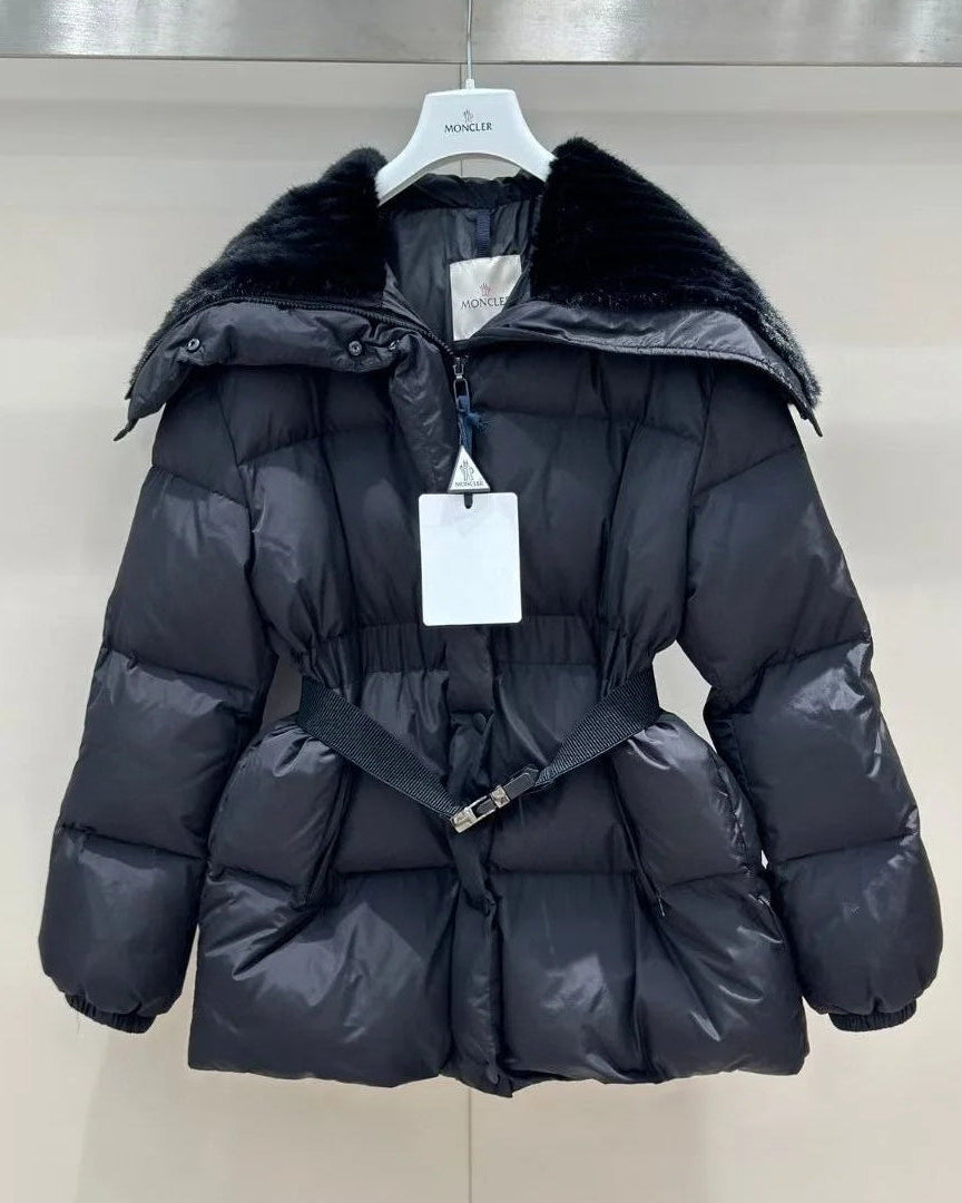 Women’s Menclar Quilted Puffer Jacket Black with Hood-Style241