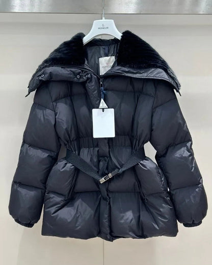 Women’s Menclar Quilted Puffer Jacket Black with Hood-Style241
