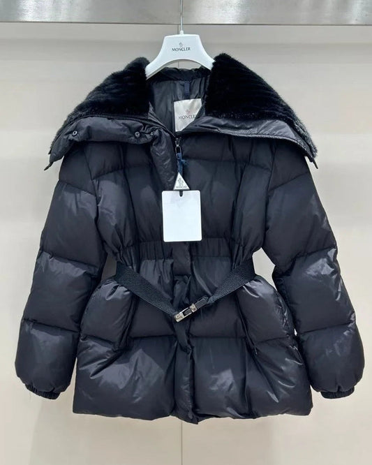 Women’s Menclar Quilted Puffer Jacket Black with Hood-Style241