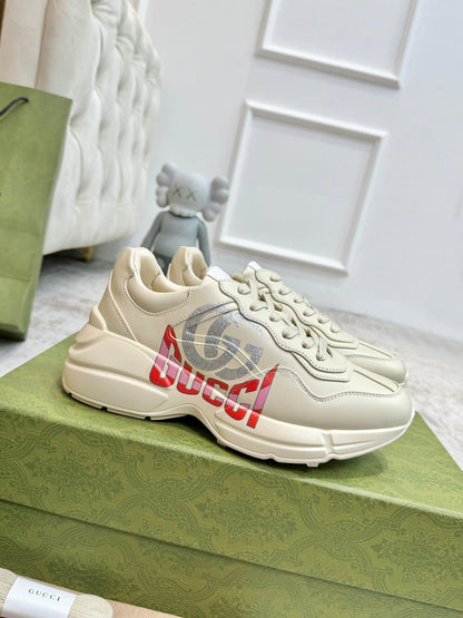 GG RHYTON TRAINER WHITE LAMBSKIN WITH H LETTER