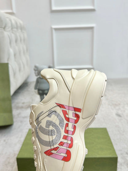 GG RHYTON TRAINER WHITE LAMBSKIN WITH H LETTER