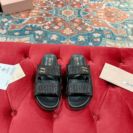 Women's Sandals Black Sheepskin With Straps