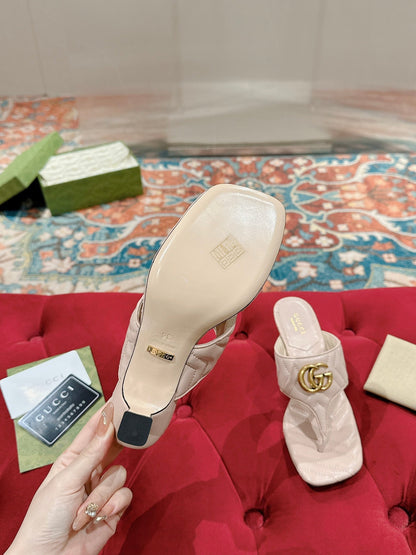 HIGH THONG MULE 55MM IN BEIGE CREAM CALFSKIN WITH GOLD HARDWARE