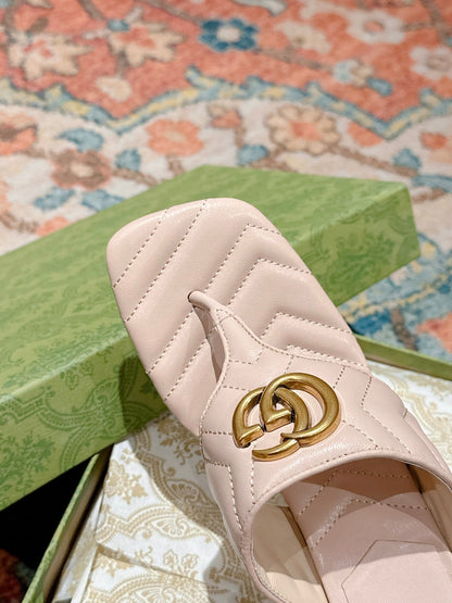 HIGH THONG MULE 55MM IN BEIGE CREAM CALFSKIN WITH GOLD HARDWARE