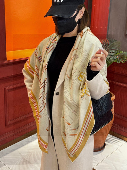 HERMES 25S SCARF 140 IN SILK AND CASHMERE 735808