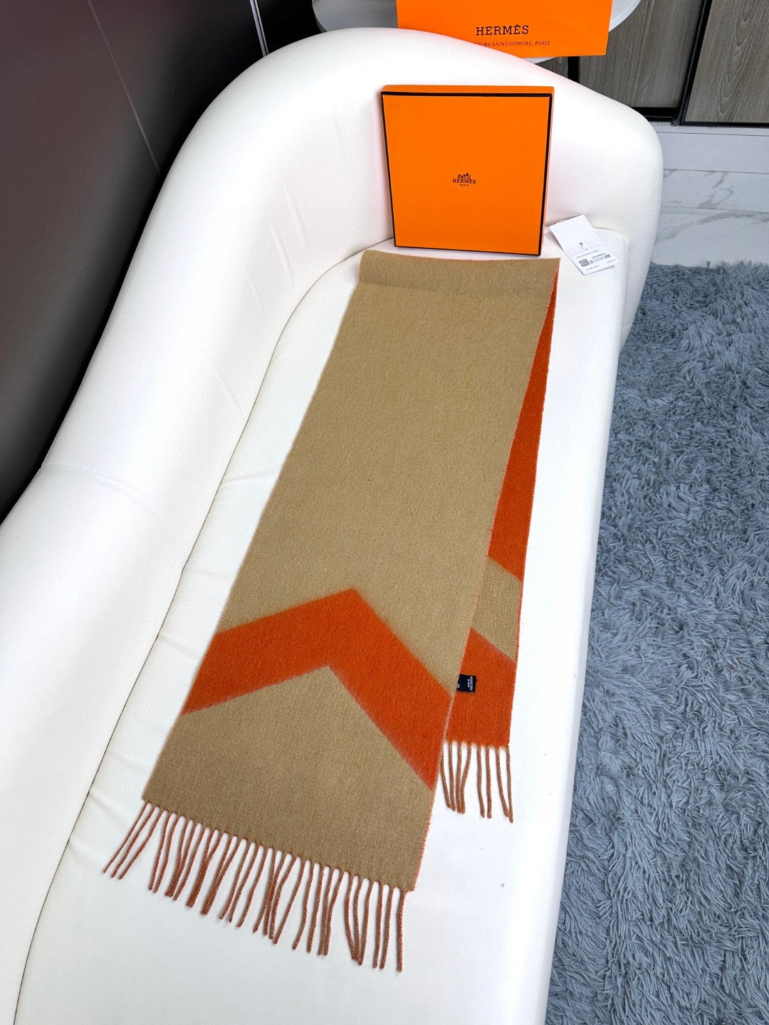 SCARF 190 CM IN RUST ORANGE MIX LIGHT YELLOW CASHMERE 370396