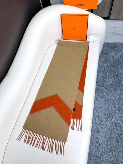 SCARF 190 CM IN RUST ORANGE MIX LIGHT YELLOW CASHMERE 370396