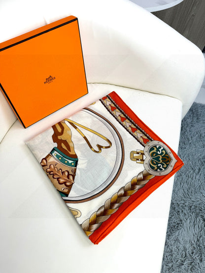 HERMES 25S SCARF 135 IN CASHMERE SILK 730647