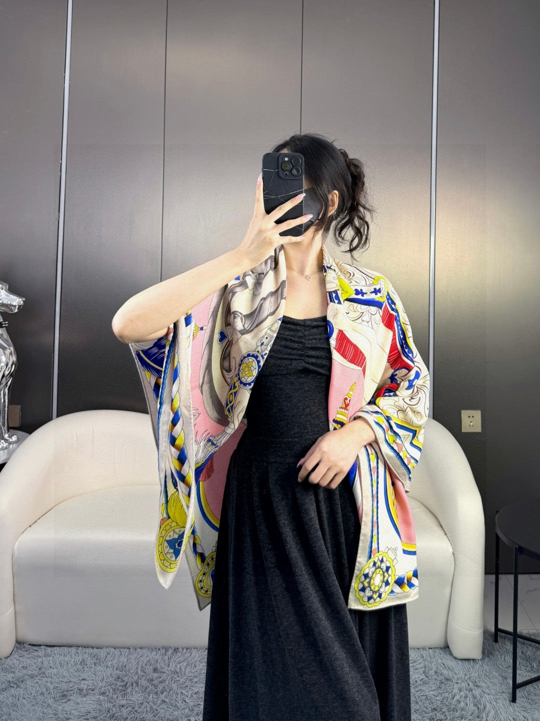 HERMES 25S SCARF 135 IN CASHMERE SILK 730648