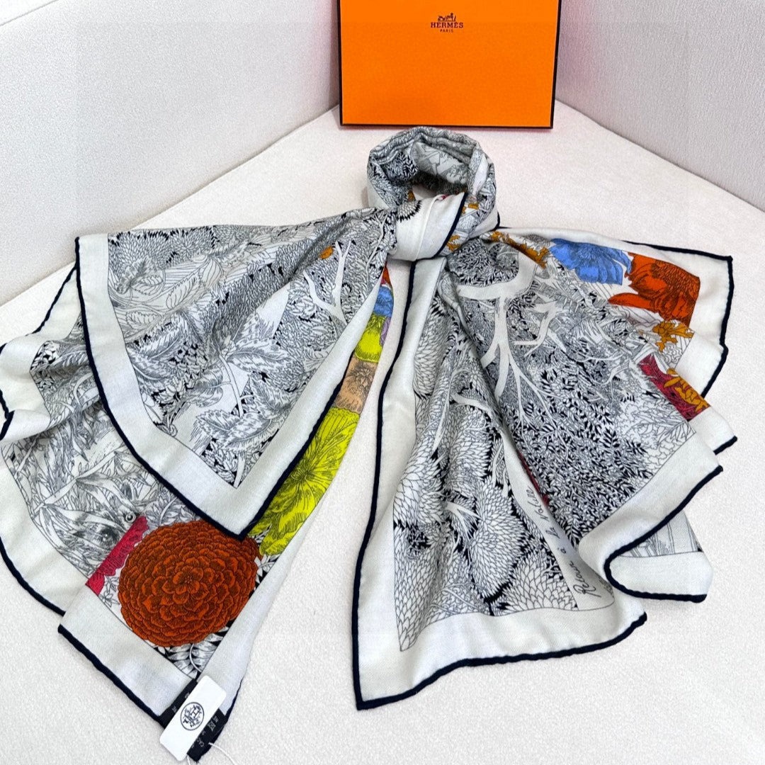 HERMES 25S SCARF 135 IN CASHMERE SILK 733938