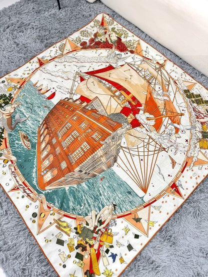 HERMES 25S SCARF 135 IN SILK AND CASHMERE 735831